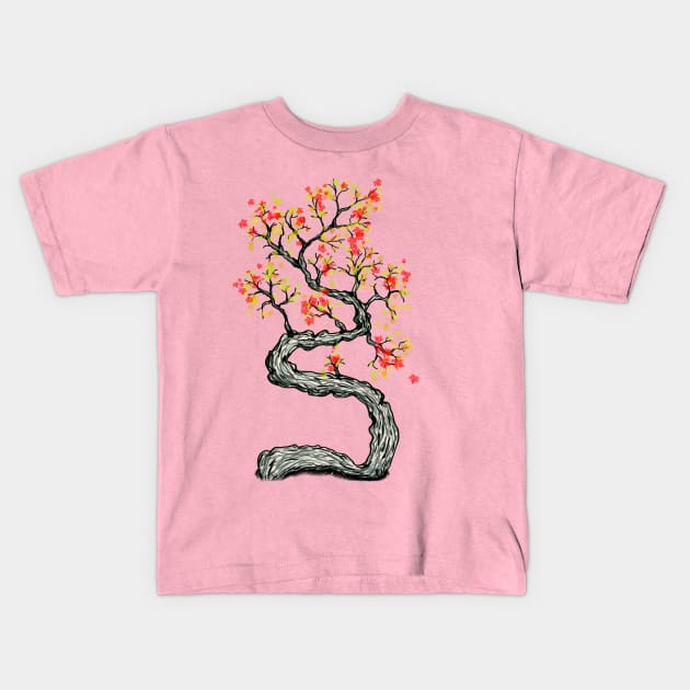 Crooked autumn tree Kids T-Shirt by Bwiselizzy